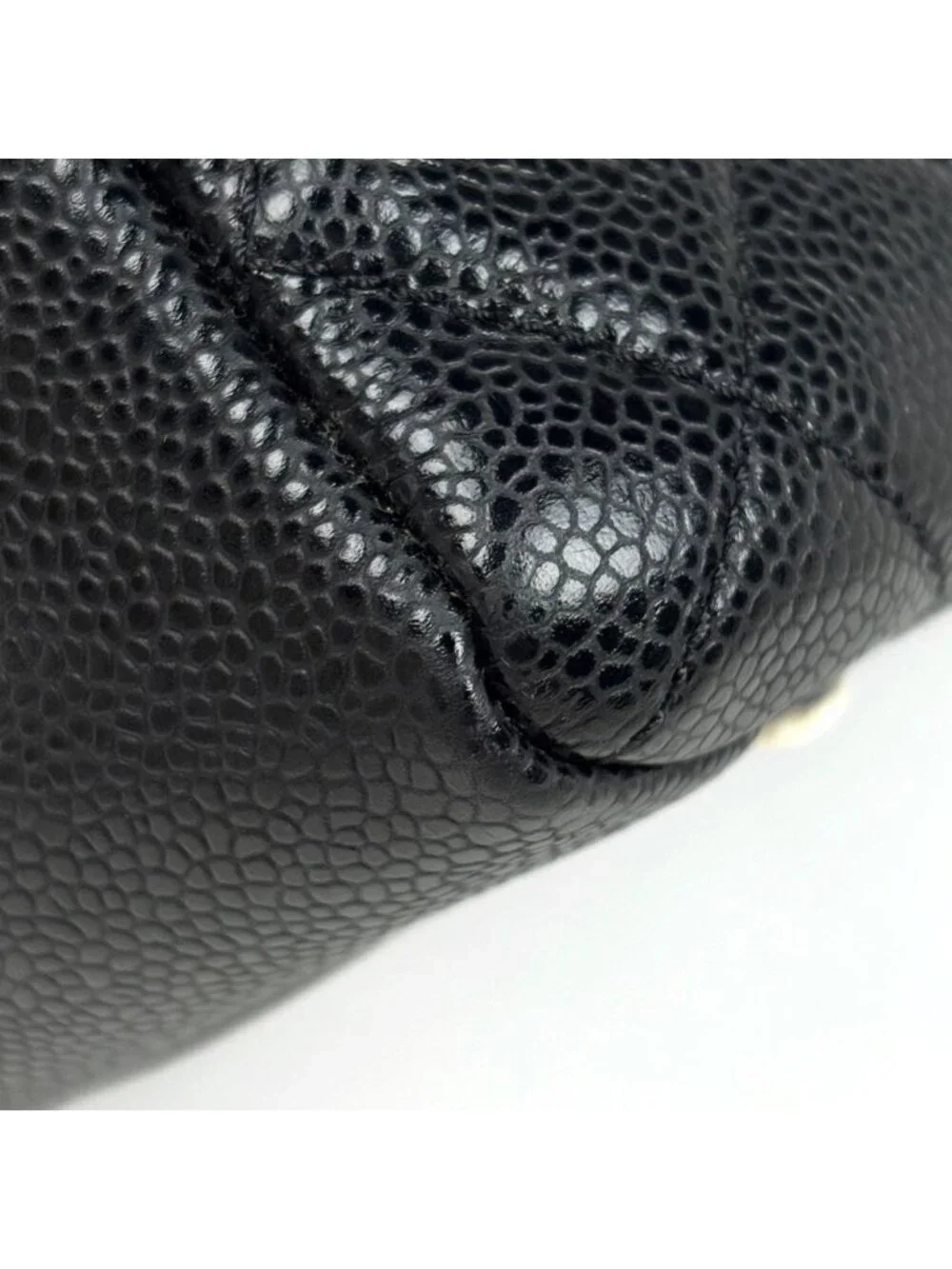 Chanel CC Logo Chain Tote Bag Quilted Caviar Leather Black